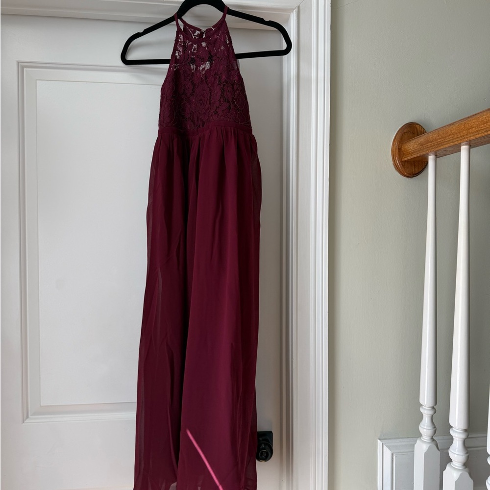 Girls Burgundy Lace Halter Dress
